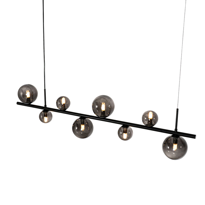 QAZQA Hanglamp zwart met smoke glas langwerpig 8-lichts - Monaco