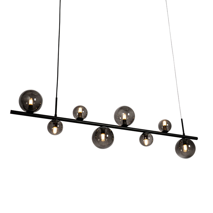 QAZQA Hanglamp zwart met smoke glas langwerpig 8-lichts - Monaco