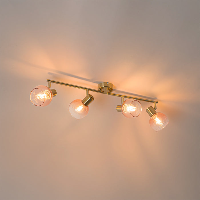 QAZQA Art Deco spot goud met roze glas 4-lichts - Vidro