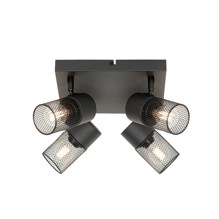QAZQA Industriële plafondspot zwart 4-lichts verstelbaar - Jim