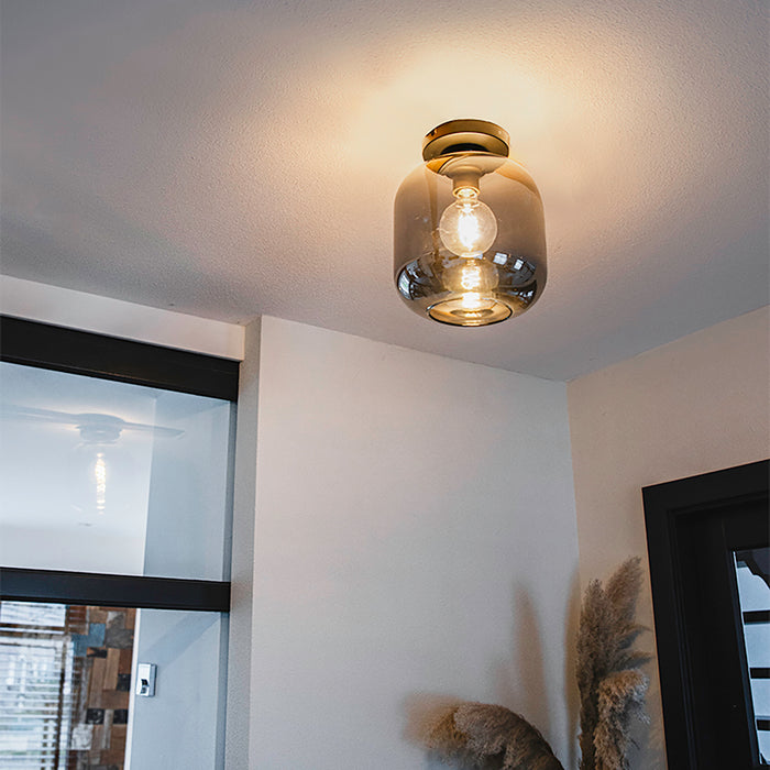QAZQA Smart plafondlamp zwart met goud en smoke glas incl. Wifi A60 -