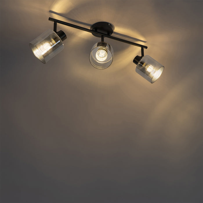 QAZQA Plafondspot zwart met smoke glas 3-lichts verstelbaar - Laura