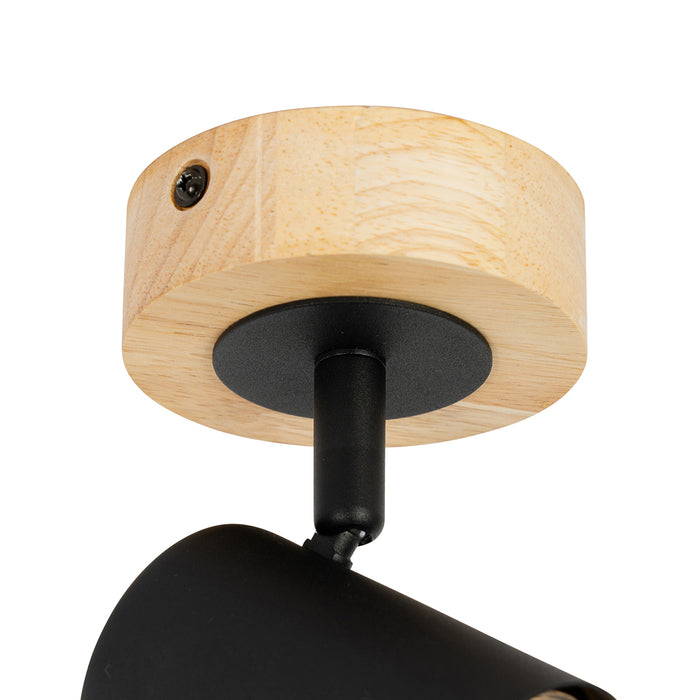 QAZQA Moderne spot zwart met hout kantelbaar - Jeana