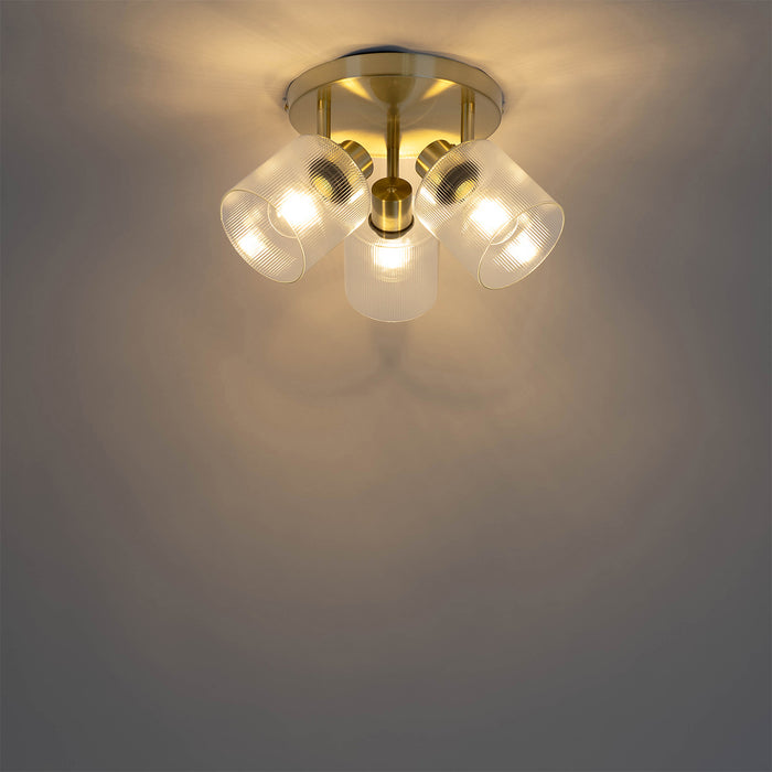 QAZQA Plafondspot goud met glas 3-lichts verstelbaar rond - Laura