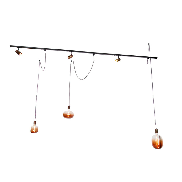 QAZQA 1-fase railsysteem met 3 spots en hanglampen donkerbrons -