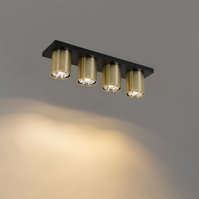 QAZQA Moderne plafondspot zwart met goud 4-lichts - Tubo