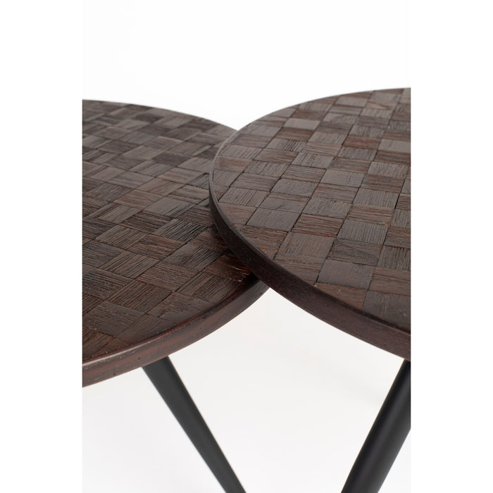 Housecraft Living Webster Bijzettafel Rond Teak Hout Bruin - Set van 2