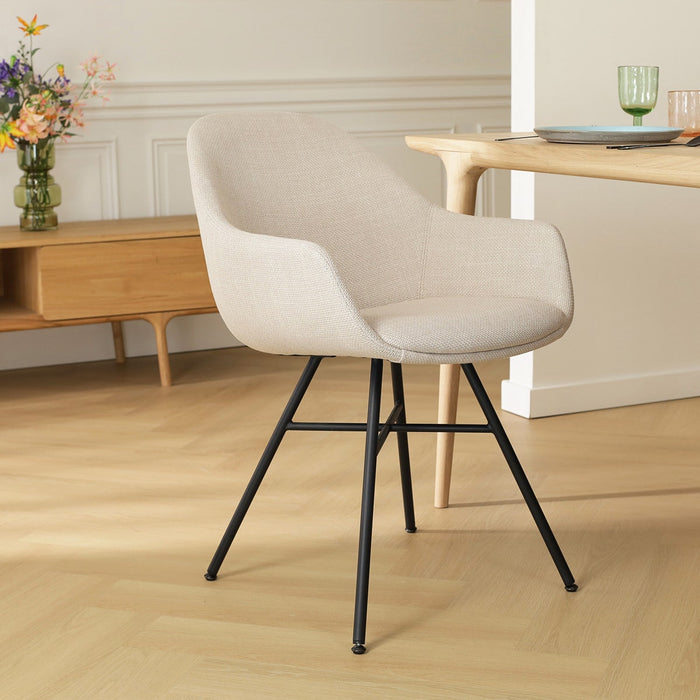 Nolon Noa-Mae Eetkamerstoel Beige - Armleuning - Zwarte Poten