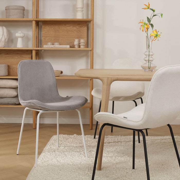 Nolon Nora-Fé Eetkamerstoel Ribstof Warm Grijs - Stof - Zwarte Poten