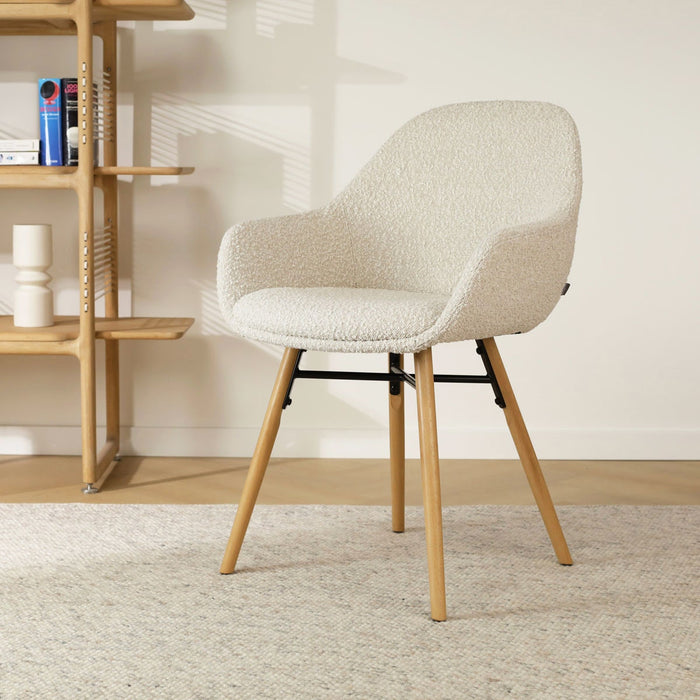 Nolon Nena-Mae Eetkamerstoel Bouclé Beige - Armleuning - Stof