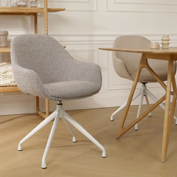 Nolon Nola-Mae Eetkamerstoel Bouclé Taupe - Draaibaar Wit Onderstel