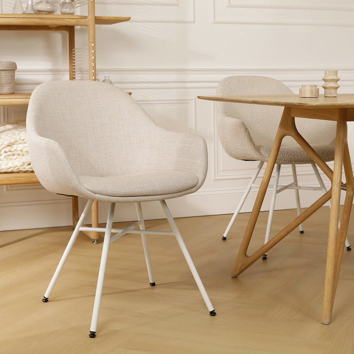 Nolon Noa-Mae Eetkamerstoel Beige - Armleuning - Witte Poten