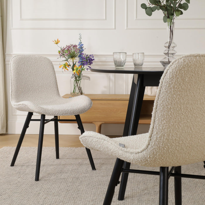 Nolon Nena-Fé Eetkamerstoel Bouclé Beige - Zwarte Houten Poten