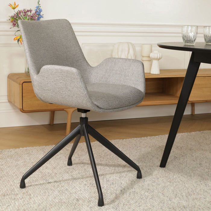 Nolon Nola-Eef Eetkamerstoel Warm Grijs - Draaibaar Zwart Onderstel