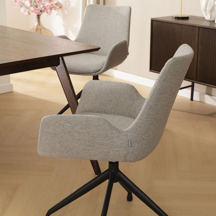 Nolon Nola-Eef Eetkamerstoel Warm Grijs - Draaibaar Zwart Onderstel