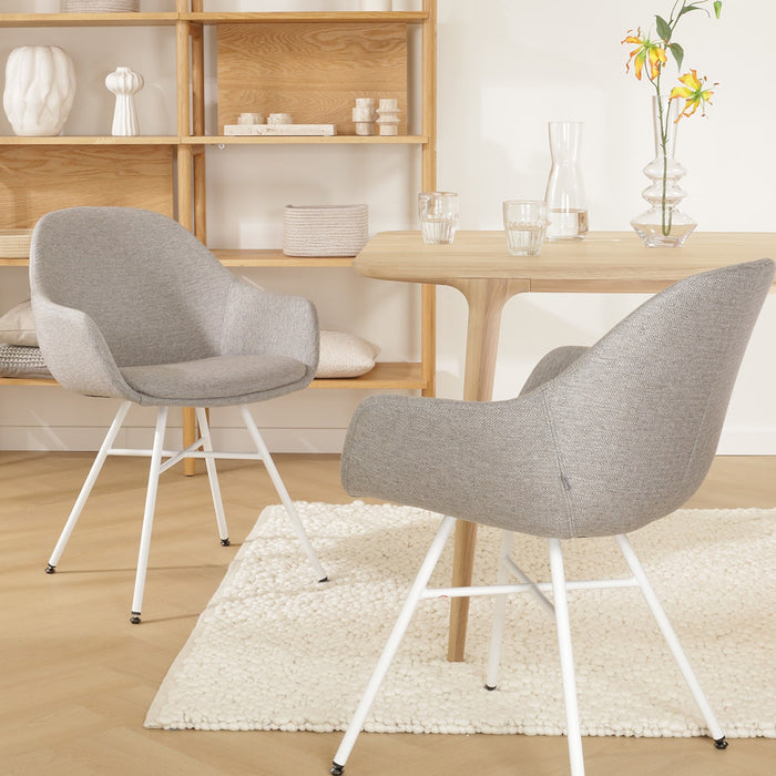 Nolon Noa-Mae Eetkamerstoel Warm Grijs - Armleuning - Witte Poten