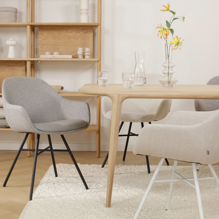 Nolon Noa-Mae Eetkamerstoel Warm Grijs - Armleuning - Zwarte Poten