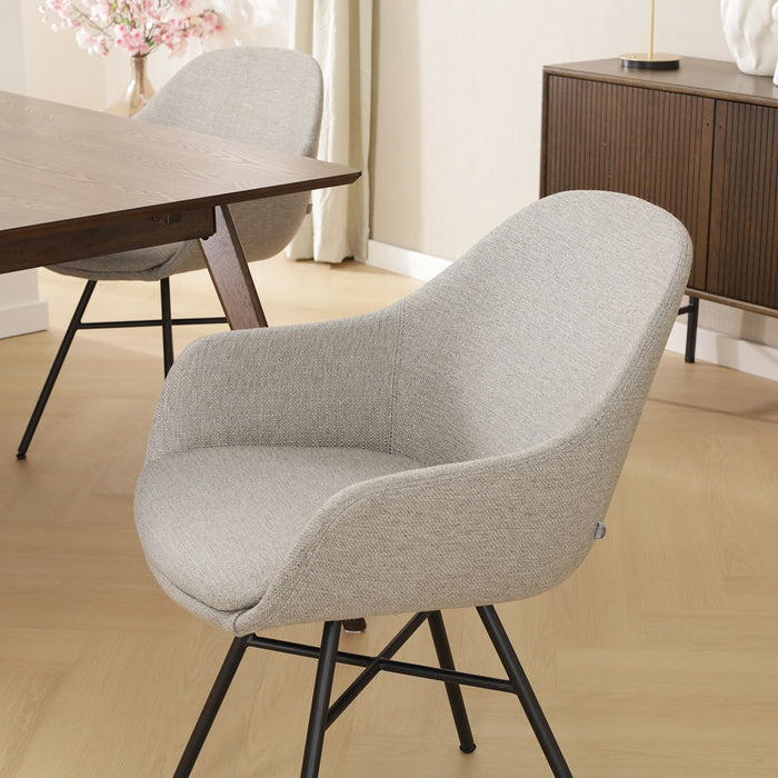 Nolon Noa-Mae Eetkamerstoel Warm Grijs - Armleuning - Zwarte Poten