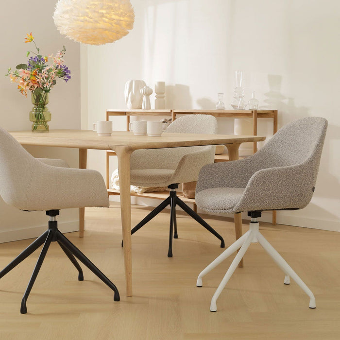 Nolon Nola-Mae Eetkamerstoel Bouclé Taupe - Draaibaar Zwart Onderstel