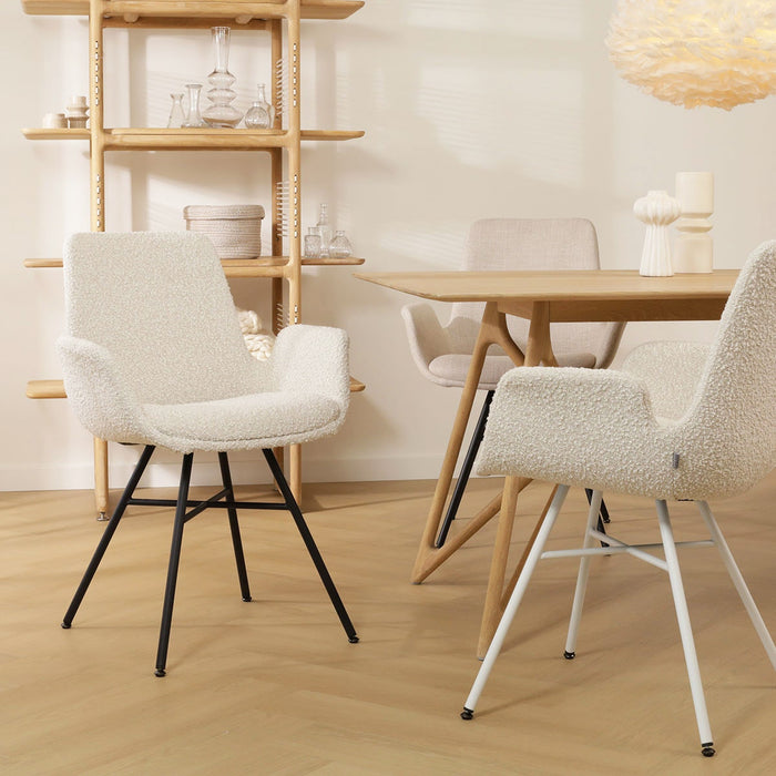 Nolon Noa-Eef Eetkamerstoel Bouclé Beige - met Armleuning - Wit