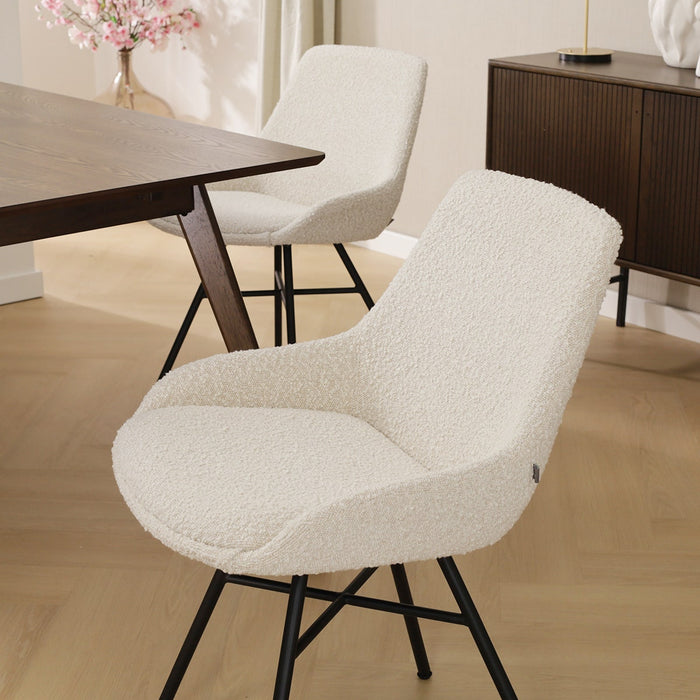 Nolon Noa-Isa Eetkamerstoel Bouclé Beige - Stof - Zwart Onderstel