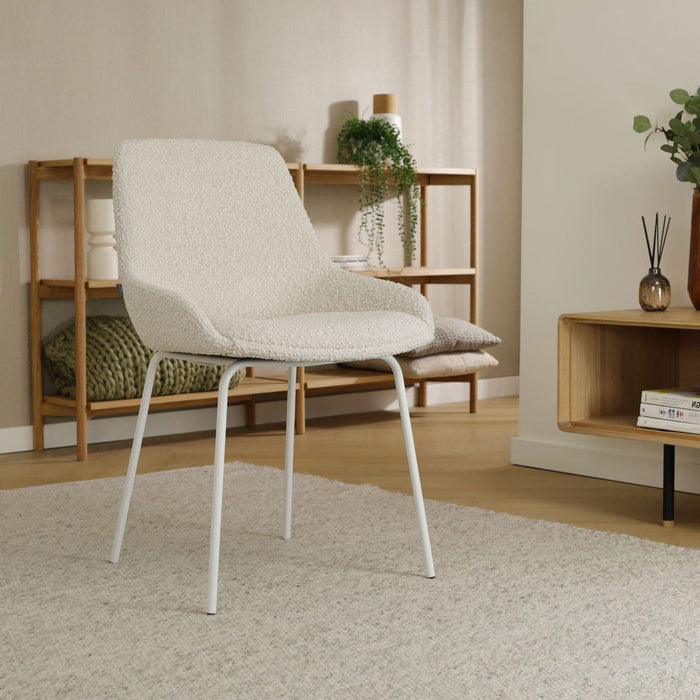 Nolon Nora-Isa Eetkamerstoel Bouclé Beige - Stof - Wit Onderstel