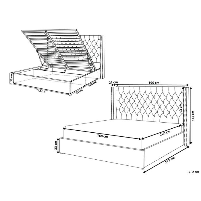 Beliani-LUBBON -Bed met opbergruimte-Crème wit-160 x 200 cm-Fluweel