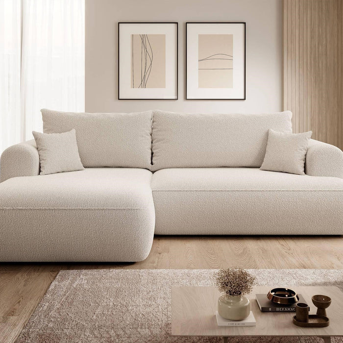 NADUVI Collection Philipa Hoekbank Links met Slaapfunctie - Bouclé - Beige