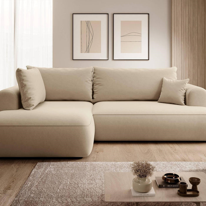 NADUVI Collection Philipa Hoekbank Big Links met Slaapfunctie - Velvet - Beige