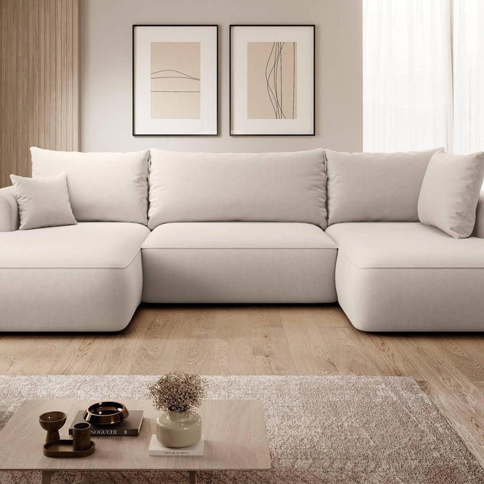 NADUVI Collection Philipa U-bank Rechts met Slaapfunctie - Velvet - Crème