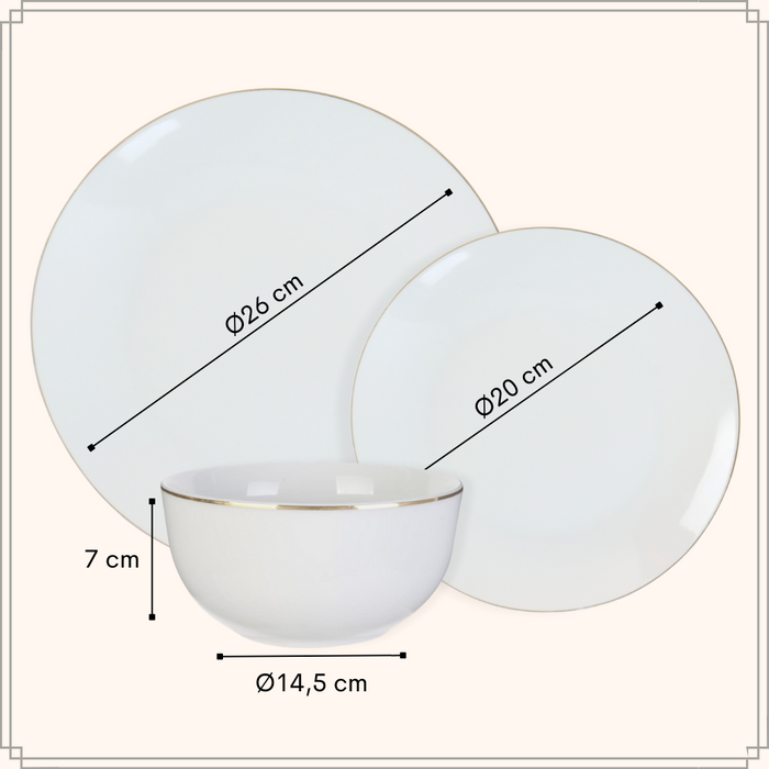 OTIX Serviesset Bordenset 6 persoons 18-delig Wit met Gouden rand P...