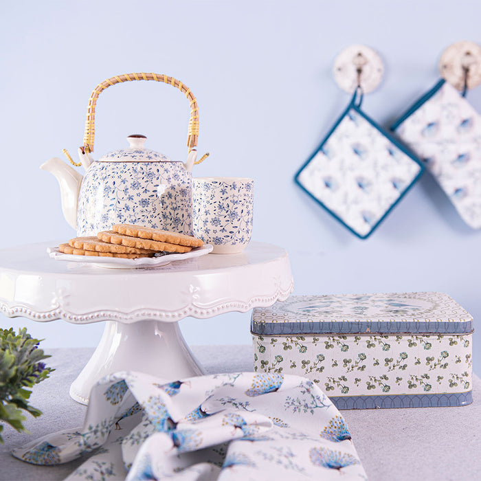 Clayre & Eef Theepot met Filter 700 ml Blauw Keramiek Bloemen