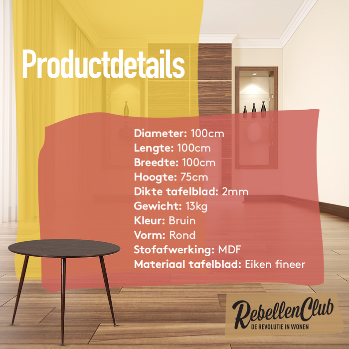Rebellenclub Vemb Eetkamertafel - Ø100 cm Walnoot