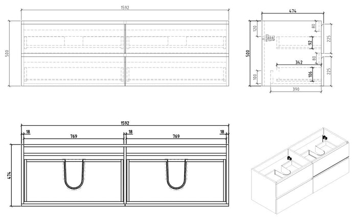 Badplaats Badkamermeubel Set Angela 160 cm - Zwart Houtnerf