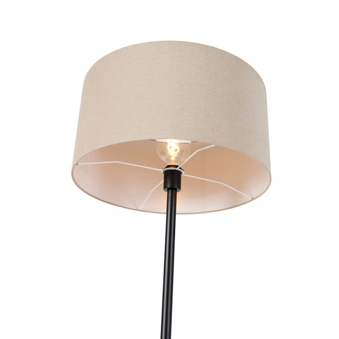 QAZQA Vloerlamp zwart met kap licht bruin 50 cm - Simplo