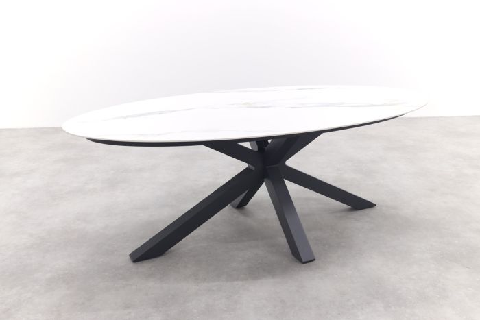 GI Ovale tuinset Scotland marmerlook wit|Jasmine stoel black–7 delig