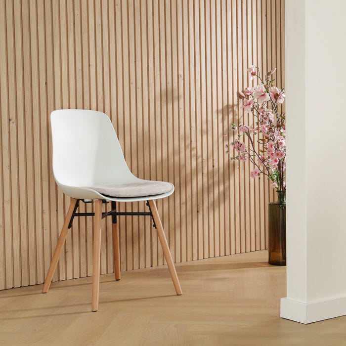 Nolon Nena-Liv Eetkamerstoel Wit - Beige Kussen - Houten Poten