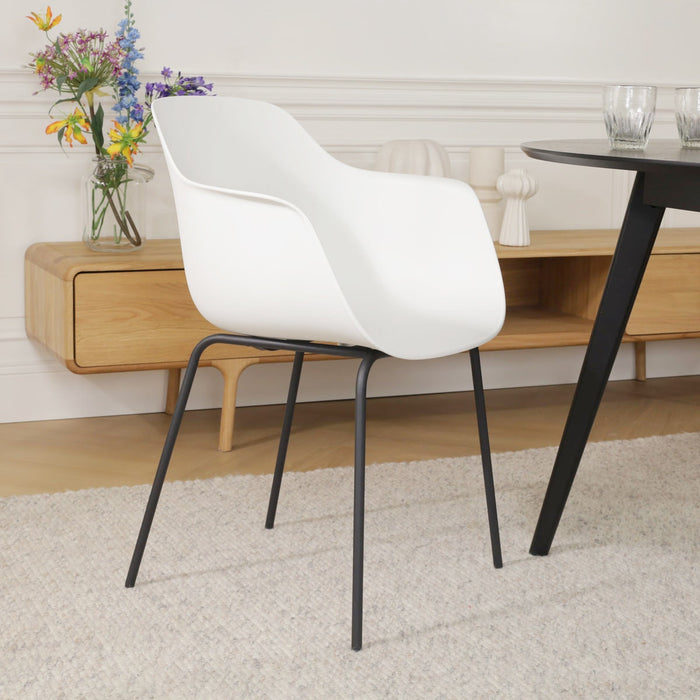 Nolon Nora-Puk Eetkamerstoel Wit - met Armleuning - Zwart Onderstel
