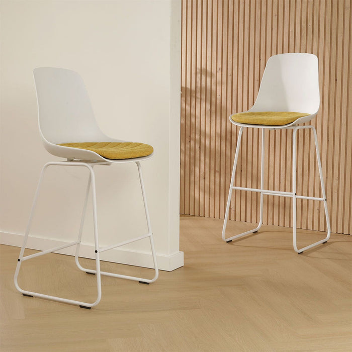 Nolon Nino-Liv Barkruk Wit - Okergeel Kussen - Wit Frame - 75 cm