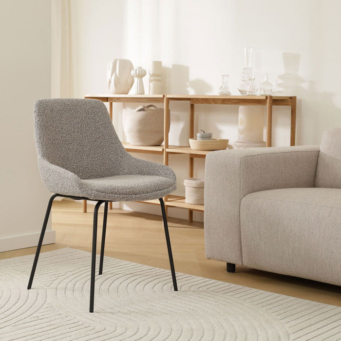 Nolon Nora-Isa Eetkamerstoel Bouclé Taupe - Stof - Zwart Onderstel