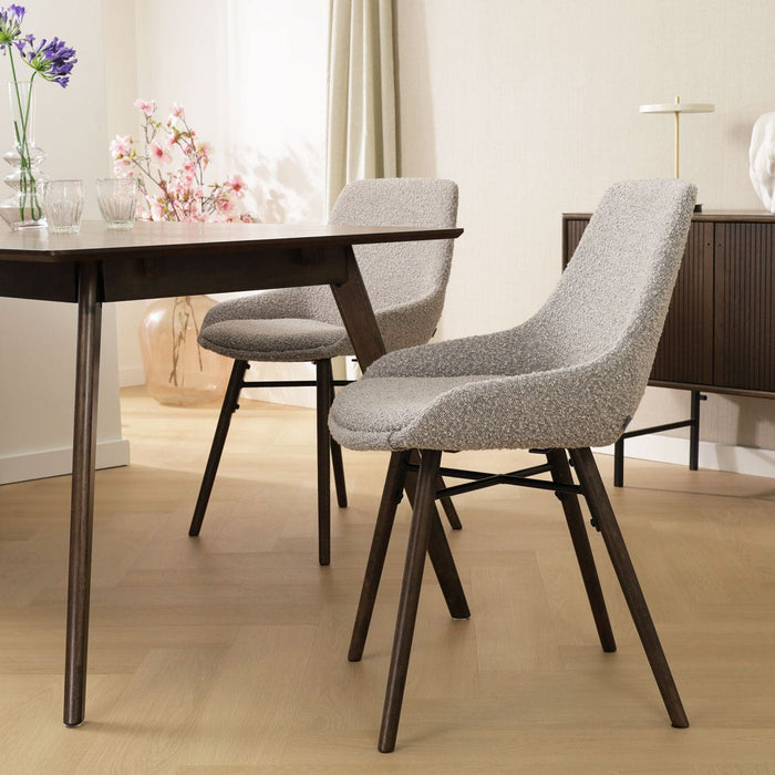 Nolon Nena-Isa Eetkamerstoel Bouclé Taupe - Stof - Walnoot Poten