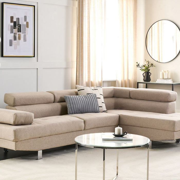 Beliani - NORREA - Hoekbank - Beige - Linkerzijde - 260 cm - Polyester