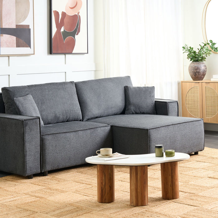 Beliani-KARILA-Hoekbank met slaapfunctie-Donkergrijs-Links-Polyester