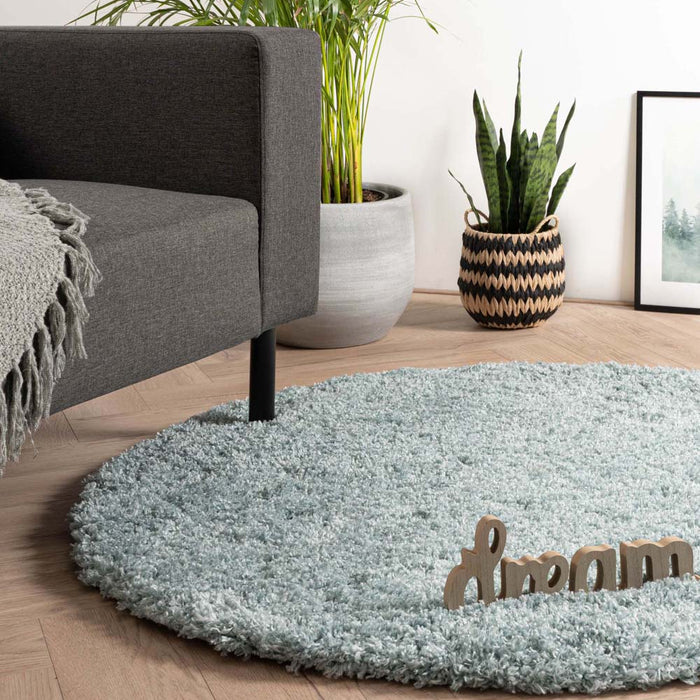 Tapeso Rond hoogpolig vloerkleed - Cozy Shaggy - lichtblauw - 160 cm