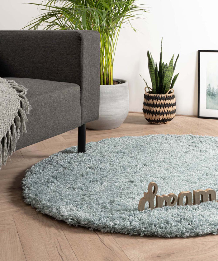 Tapeso Rond hoogpolig vloerkleed - Cozy Shaggy - lichtblauw - 160 cm