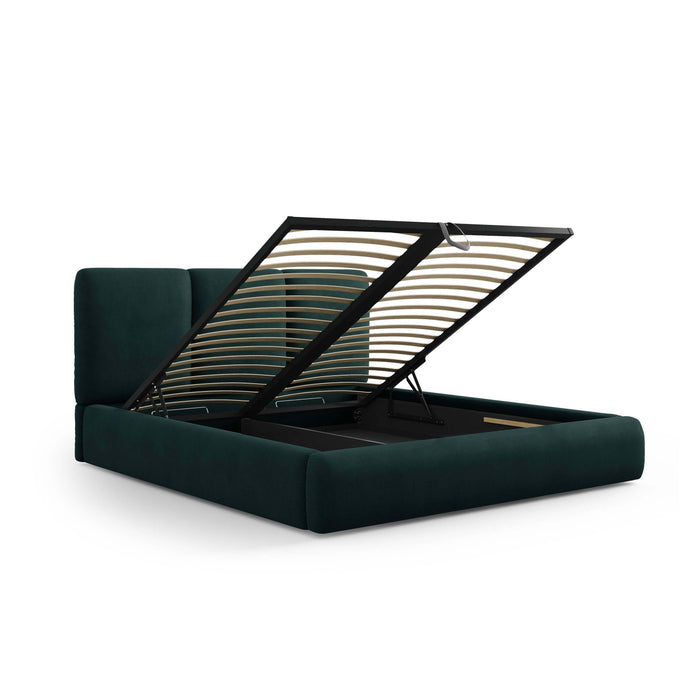 Windsor & Co Horizon Bedframe met Opbergvak - 200 x 200 cm - Chenille - Flessengroen