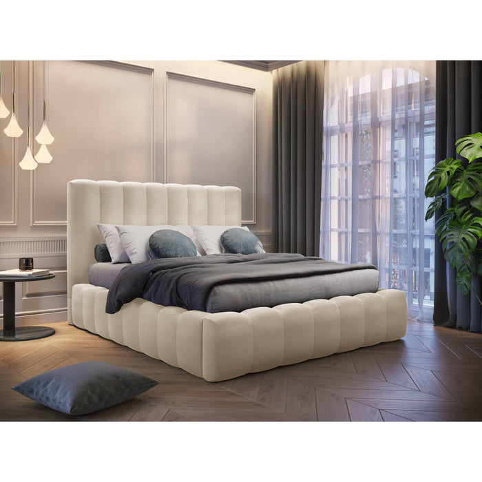 Milo Casa Bedframe Gina met Opbergruimte - 200 x 200 cm - Fluweel - Crème