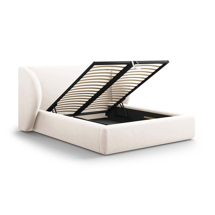 Micadoni Bedframe Miley met Opbergruimte - 200 x 200 cm - Fluweel - Crème