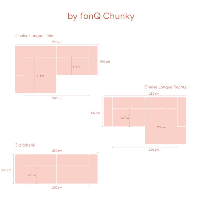 by fonQ Chunky Hoekbank met Chaise Longue Links - Rib - Olifantengrijs