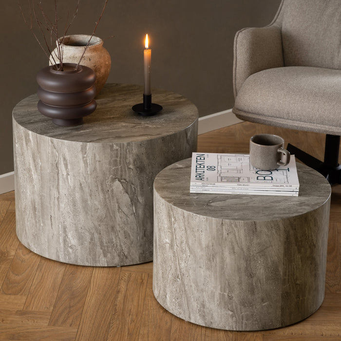 by fonQ Dice Bijzettafel Set van 2 - Rond - Grijs